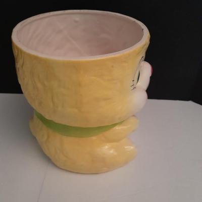 Vintage KC Japan Kitschy Yellow Bunny Rabbit wearing a Green Hat Cookie Jar