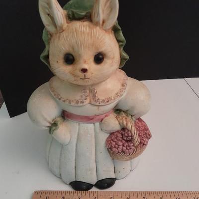 Vintage Rose Cottage Rabbit Cookie Jar