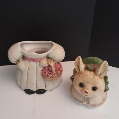Vintage Rose Cottage Rabbit Cookie Jar