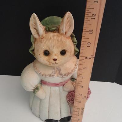 Vintage Rose Cottage Rabbit Cookie Jar
