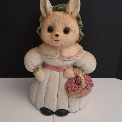 Vintage Rose Cottage Rabbit Cookie Jar