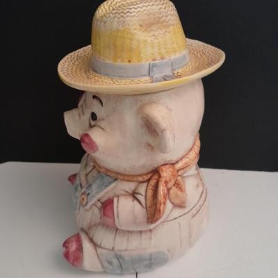 Vintage Treasure Craft Farmer Pig Ceramic Cookie Jar
