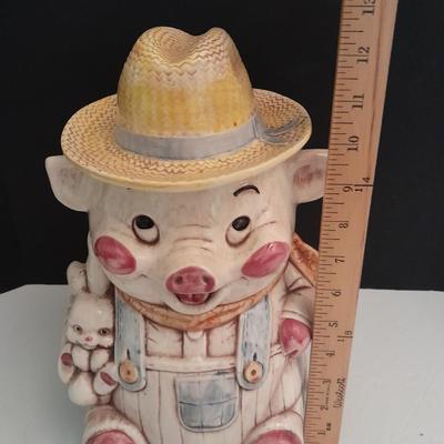 Vintage Treasure Craft Farmer Pig Ceramic Cookie Jar