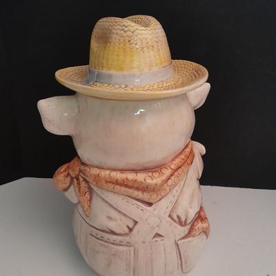 Vintage Treasure Craft Farmer Pig Ceramic Cookie Jar