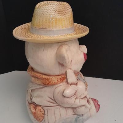 Vintage Treasure Craft Farmer Pig Ceramic Cookie Jar