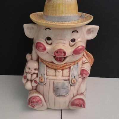Vintage Treasure Craft Farmer Pig Ceramic Cookie Jar