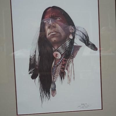 KEN SCHMIDT PRINT OF NATIVE AMERICAN MATTED AND FRAMED