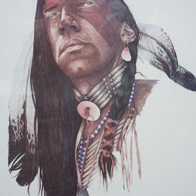 KEN SCHMIDT PRINT OF NATIVE AMERICAN MATTED AND FRAMED