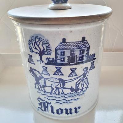Large Vintage Flour Canister Stoneware