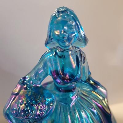 Blue Iridescent Carnival Glass Maiden