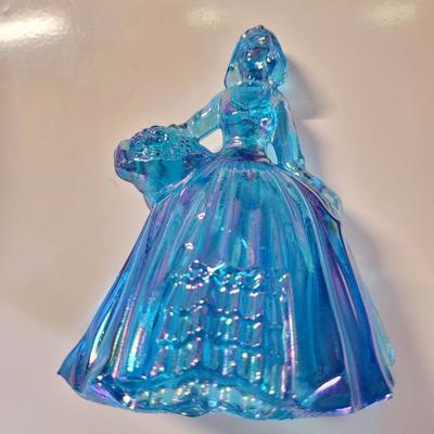 Blue Iridescent Carnival Glass Maiden