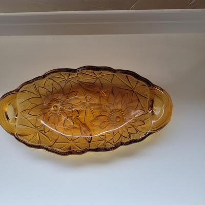 Amber Glass Daisy Relish Dish 