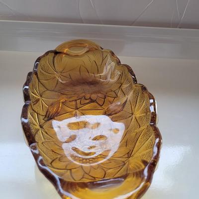 Amber Glass Daisy Relish Dish 