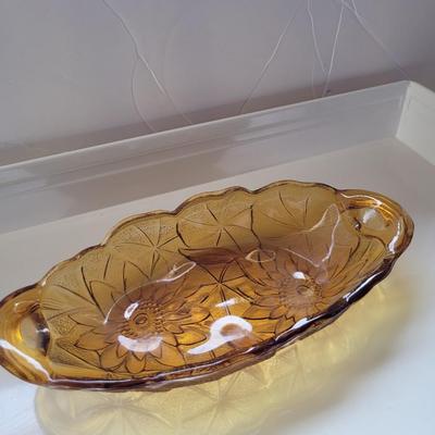 Amber Glass Daisy Relish Dish 