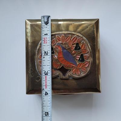 Vintage Solid Brass Enameled Trinket Box 