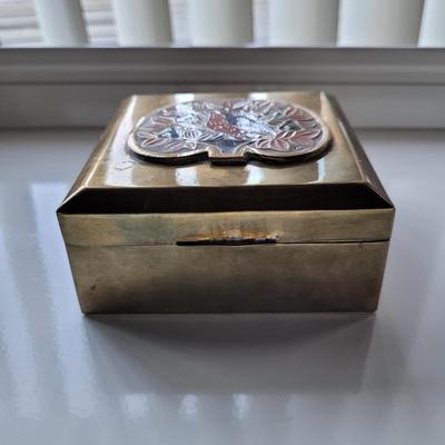 Vintage Solid Brass Enameled Trinket Box 