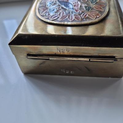 Vintage Solid Brass Enameled Trinket Box 