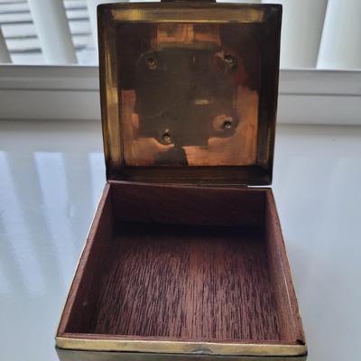 Vintage Solid Brass Enameled Trinket Box 