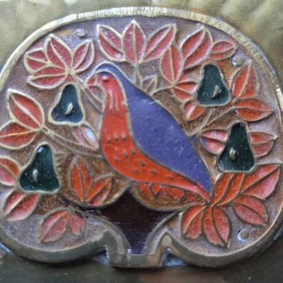 Vintage Solid Brass Enameled Trinket Box 