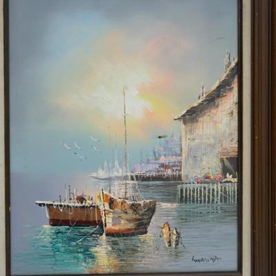 1970'S ERA OIL ON CANVAS HARBOR SCENE SIGNED SONTINA