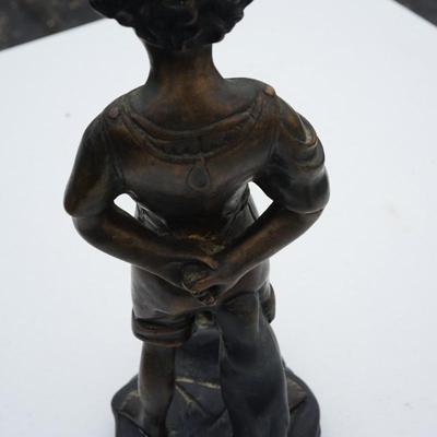 EARLY 1900'S ANTIQUE BRONZE 15" STATUE OF BOY GAZING AT A FROG.