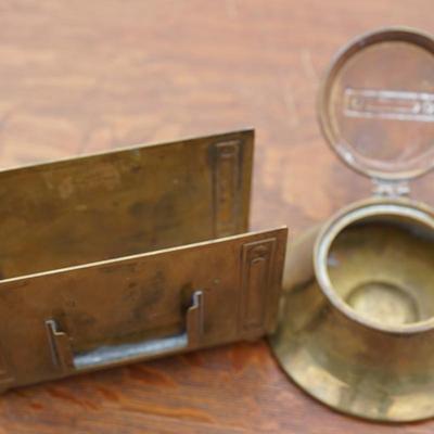 TWO PIECE STAMPED BRADLEY & HUBBARD DESK SET TO INCLUDE LETTER HOLDER & INK WELL HOLDER