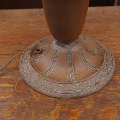 ANTIQUE RESTORED CHOCOLATE SLAG UMBREllA SHADE TABLE LAMP