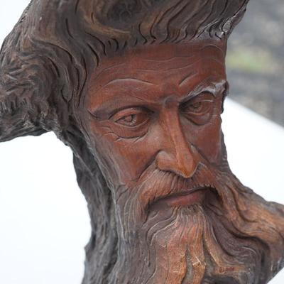 SIGNED CAIN WOOD BUST CARVING OF A MAN