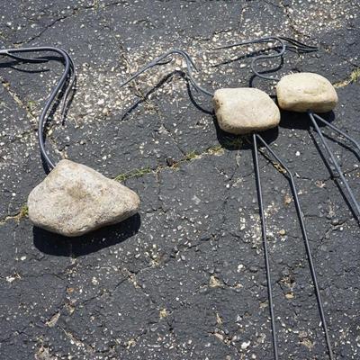 YARD ART CRANES/ ROD AND ROCK FORMS 4 total  1 as is