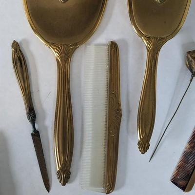 Monogramed and Metal Antique Vanity Sets