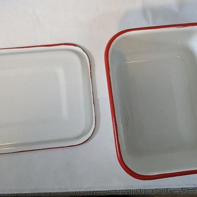 Red and Green Rim Enamelware