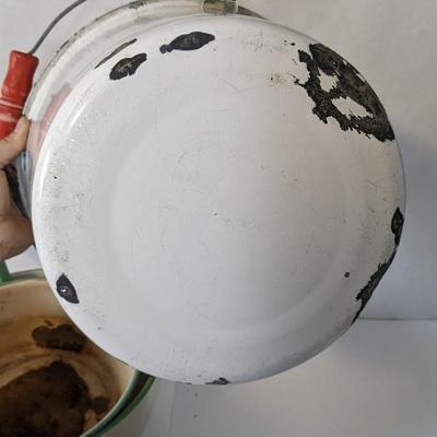 Red and Green Rim Enamelware