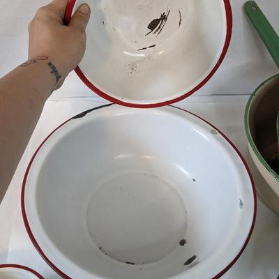 Red and Green Rim Enamelware