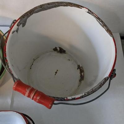 Red and Green Rim Enamelware