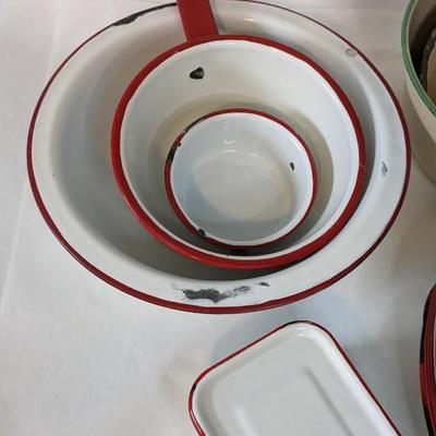 Red and Green Rim Enamelware