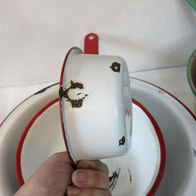 Red and Green Rim Enamelware