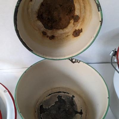 Red and Green Rim Enamelware