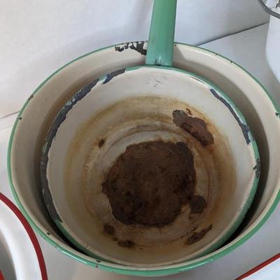 Red and Green Rim Enamelware