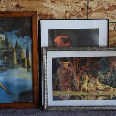 GROUPING OF FIVE MAXFIELD PARRISH STYLE PRINTS FRAMED.