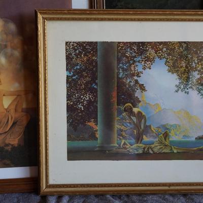 GROUPING OF FIVE MAXFIELD PARRISH STYLE PRINTS FRAMED.