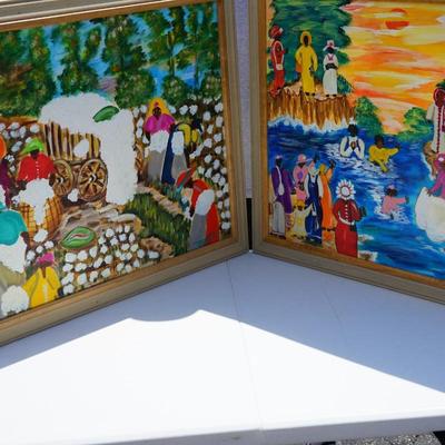 SIGNED "OTIS" COLORFUL FOLK ART " THE BAPTISM"  SOUTHERN ARTIST 1990'S