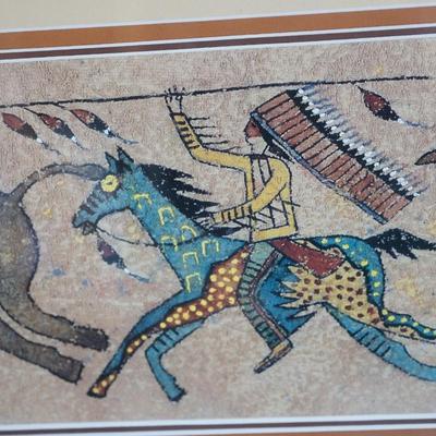 KEN SCHMIDT PRINT BISON HUNT.  3FT. FRAMED IN A INLAY FRAME.