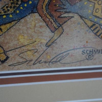 KEN SCHMIDT PRINT BISON HUNT.  3FT. FRAMED IN A INLAY FRAME.