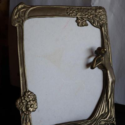 EARLY 1900'S  STONE  BASE WITH BRASS DESK SET/ BRASS NOUVEAU FRAME