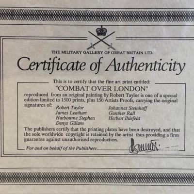 â€œCOMBAT OVER LONDONâ€ NUMBERED AND SIGNED PRINT BY ROBERT TAYLOR