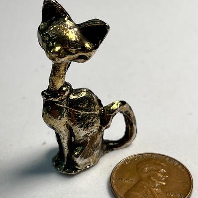 1-3/4â€ GOLD TONE METAL SIAMESE CAT FIGURINE