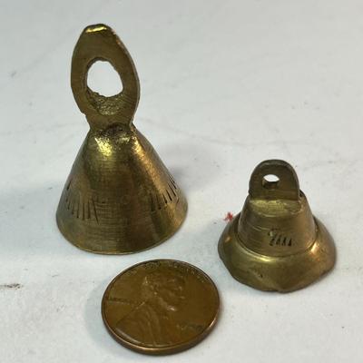 PAIR OF BRASS BELLS TALLEST IS 1-1/2â€