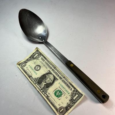 LARGE SERVING SPOON BRASS RIVETS 11-1/2â€ LONG