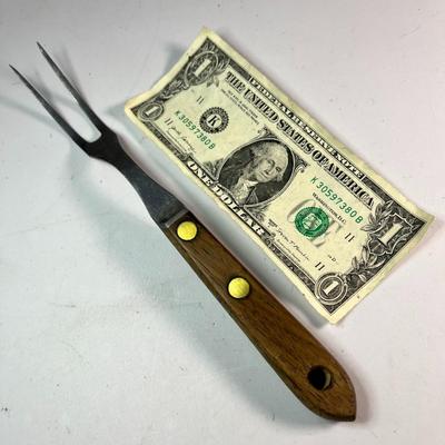 VINTAGE WOOD HANDLED SERVING FORK 9-1/2â€ LONG