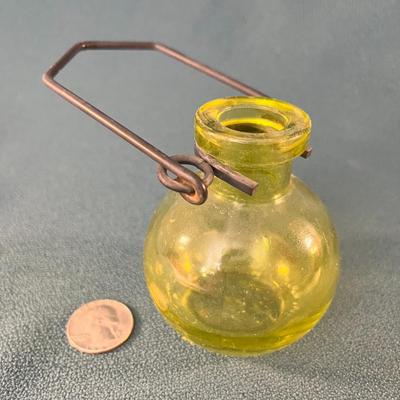 HANGING YELLOW GLASS JAR 6â€ OVERALL HEIGHT